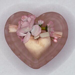 Vintage Frosted Pink Glass Heart Trinket Box